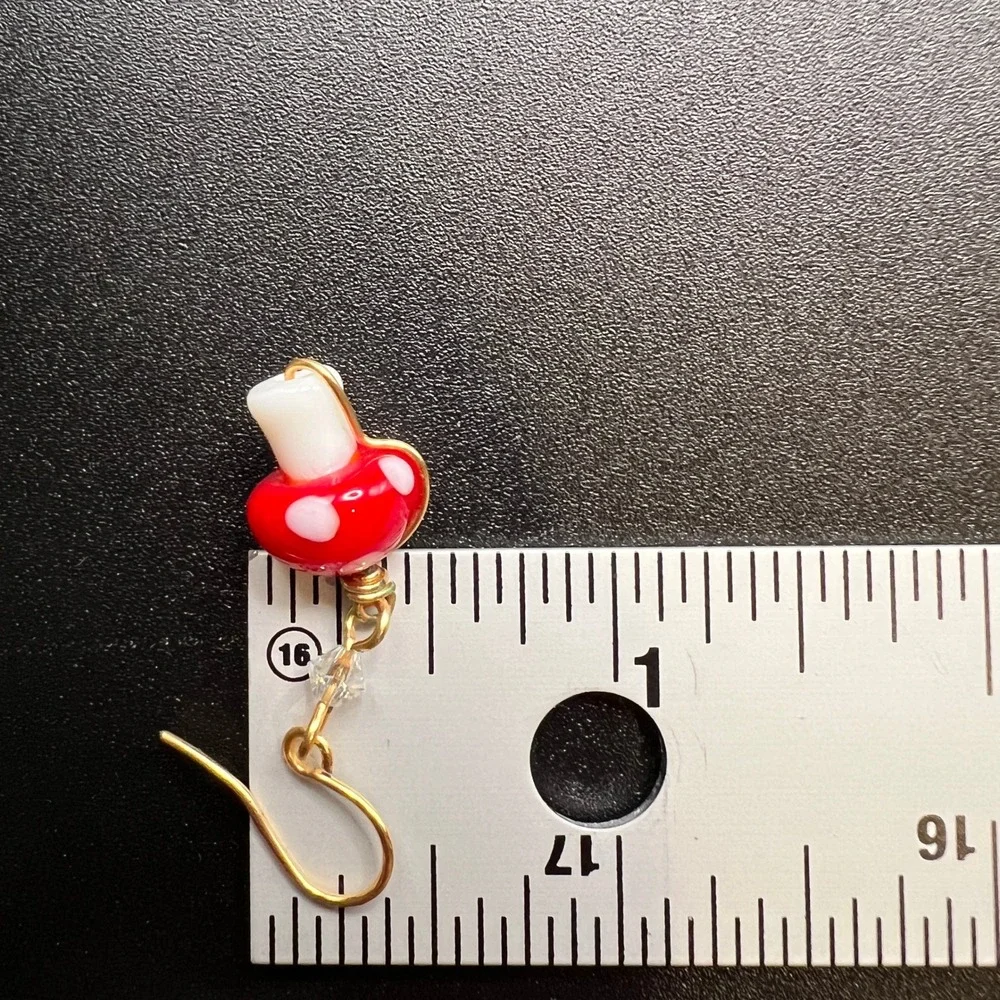 Magic Mushroom Earrings‎ AB Crystal Red White Glass Cottagecore Whimsical